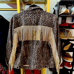 Leopard Rhinestone Fringe Jean Jacket - William Rast XXL
